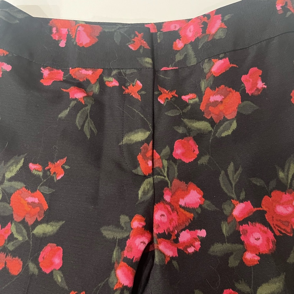 Talbots Black Pants with Red and Pink Floral Design Size 2 - Picture 2 of 4
